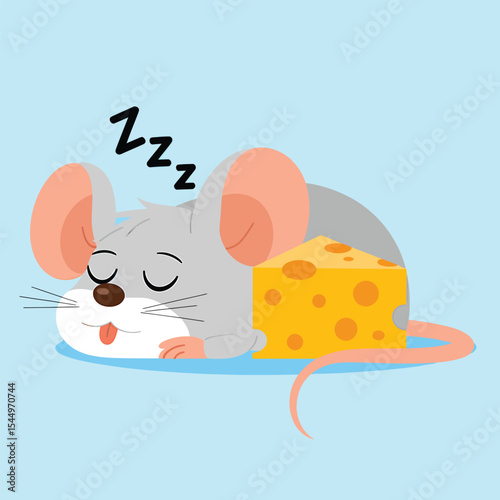 Cartoon mouse holding cheese with a playful cat nearby in a fun children illustration