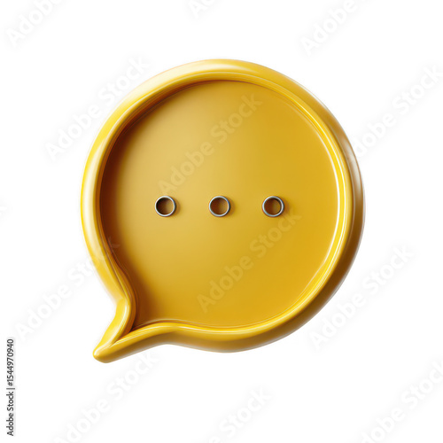 A vibrant yellow speech bubble icon with three dots, symbolizing communication and dialogue, set against a white isolated background for versatile usage in graphics.