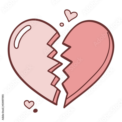 Heartbreak Symbol Vector Illustration, Broken Pink Heart Graphic for Sadness