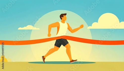 Runner crossing the finish line with a vibrant background.