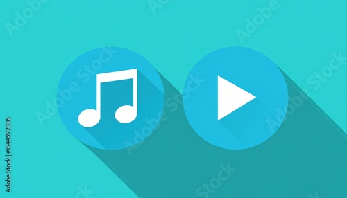 Music and play icons on a turquoise background.