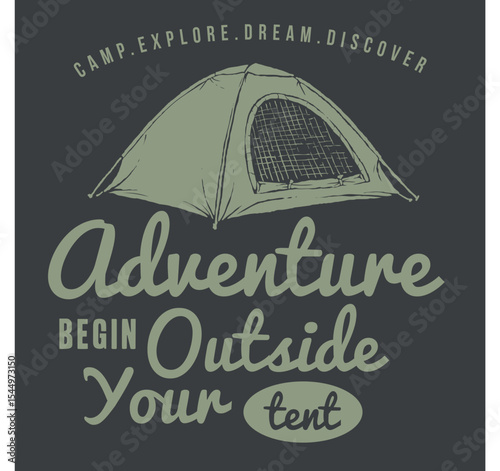 Inspirational Camping Poster Featuring Tent and Motivational Quote