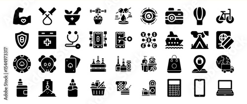 Black Glyph Icon Collection Diverse Subjects Bundle 248