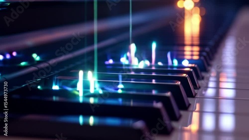 Piano Keys Symphony: An artistic composition featuring illuminated piano keys, 4k abstract animation video