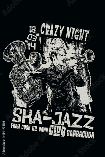Retro Poster Featuring Ska Jazz Musicians Performing with Brass Instruments