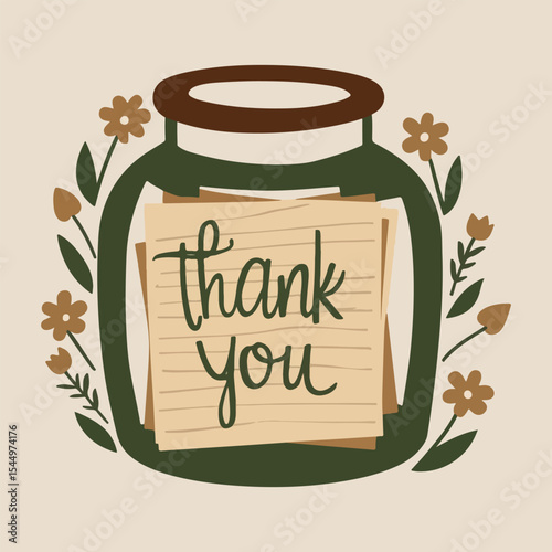 World Gratitude Day vector illustration with hands holding heart, gratitude jar, thank you notes, and kindness symbols in warm solid colors for thank you cards, social media, and campaigns.