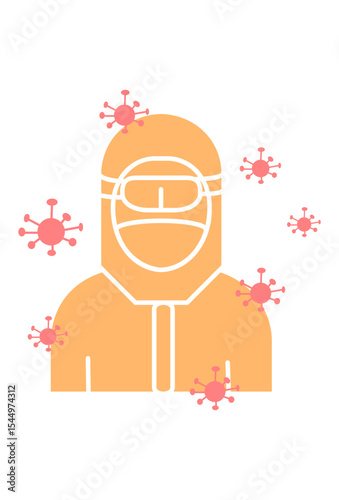 Person in protective suit surrounded by viruses. Protecting against pandemic.
Healthcare worker in PPE fights infectious disease spread. Safety first.
