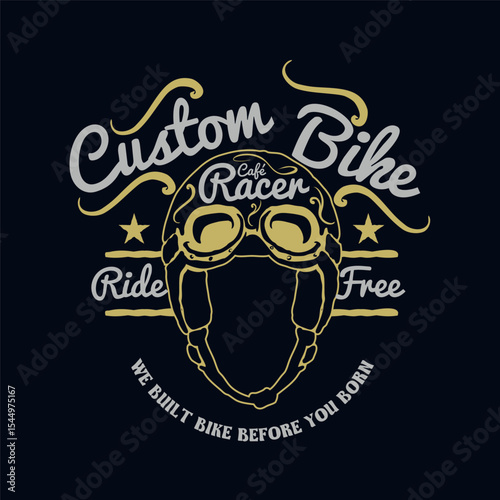 Custom Cafe Racer Bike Helmet Illustration with Vintage Design Elements