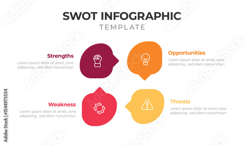 SWOT Analysis Infographic Template with Four Colorful Segments Around Circle – Strategic Planning Diagram