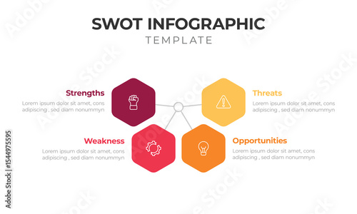 SWOT Analysis Infographic Template with Four Colorful Segments Around Circle – Strategic Planning Diagram