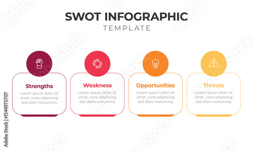 SWOT Analysis Infographic Template with Four Colorful Segments Around Circle – Strategic Planning Diagram