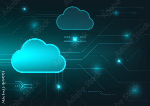 Abstract Cloud Computing Network Digital Technology Data Transfer Glowing Circuit Board Background