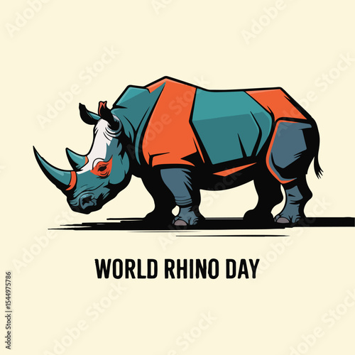 World Rhino Day vector illustration with solid colors, featuring rhinos, nature elements, and conservation themes for wildlife protection and awareness campaigns.