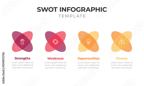 SWOT Analysis Infographic Template with Four Colorful Segments Around Circle – Strategic Planning Diagram