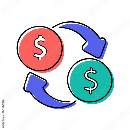 Currency exchange icon with dollar and arrow symbols