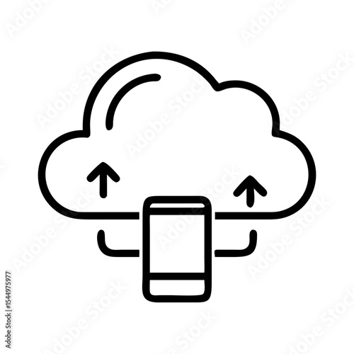 Data syncing icon with cloud and mobile device