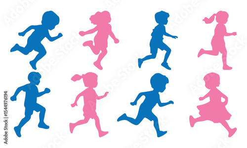 Blue and pink boy girl silhouette. silhouettes set of children
