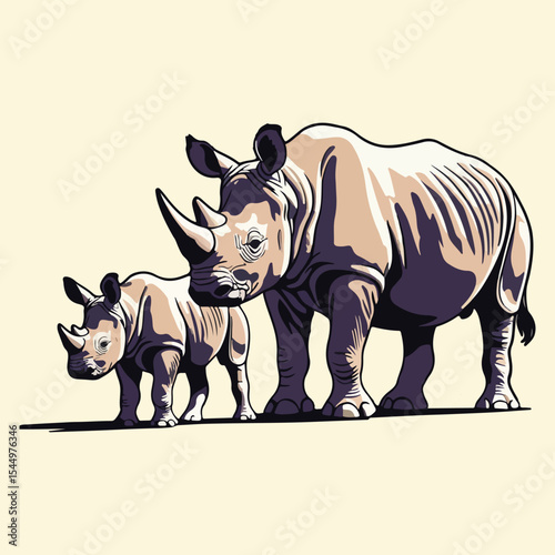 World Rhino Day vector illustration with solid colors, featuring rhinos, nature elements, and conservation themes for wildlife protection and awareness campaigns.