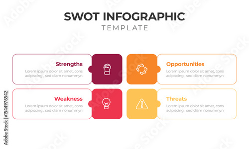 SWOT Analysis Infographic Template with Four Colorful Segments Around Circle – Strategic Planning Diagram