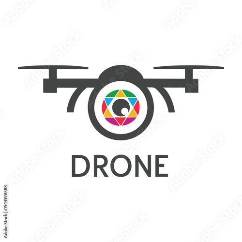 Gray Drone Icon with Multicolored Geometric Lens Aerial Photography Surveillance Technology Symbol