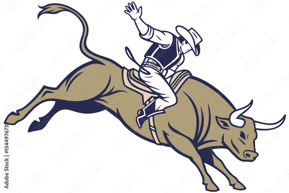 Fototapeta premium Rodeo Rider Holding Bucking Bull