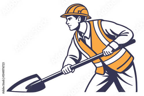 Roadworker Holding Shovel Vector
