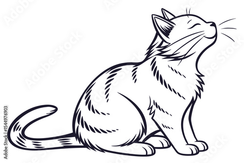 Peaceful Cat Sitting Illustration