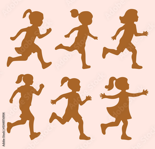 Children kids silhouette. Vector silhouette of children. Set of silhouettes of a running kids. Running kid child silhouettes collections. Vector illustration. 
