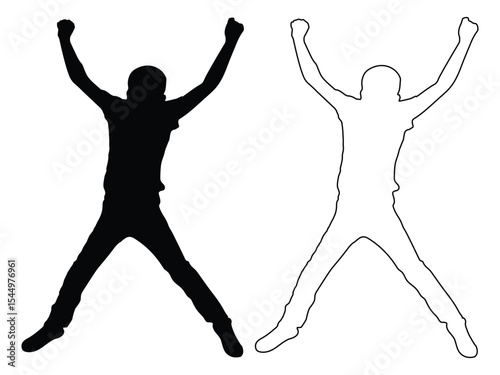 Black silhouette joyful children jump silhouette. Children silhouette isolated on white background. Vector illustration