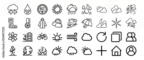 Black Line Icons Collection Weather Nature Symbols
