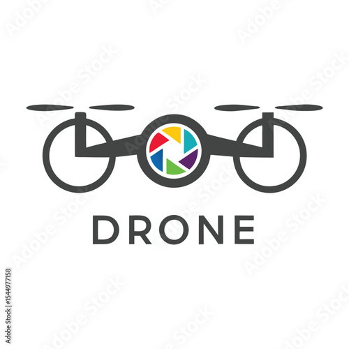 Aerial Photography Drone Icon Gray Black Rainbow Camera Shutter Blades Propellers Technology Symbol