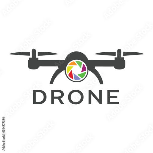 Gray Drone Silhouette Aerial Photography Rainbow Camera Lens Icon Graphic Design vector
