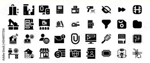 Collection of Black Glyph Icons Business Technology Communication