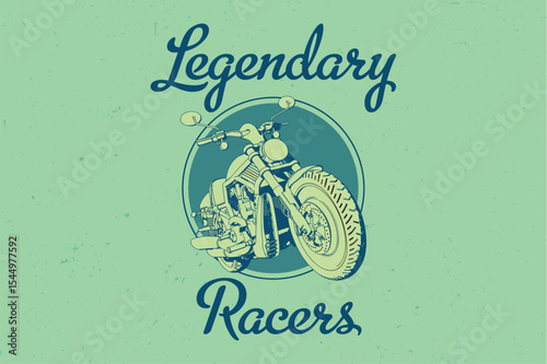 vector Motocross racing and rally vector illustration logo  with circle and typography legendary racers, green background