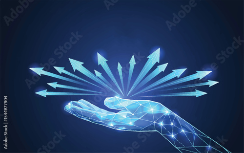 Futuristic Hand Holding Ascending Arrows Digital Growth Illustration
