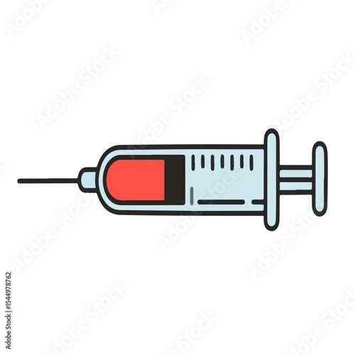 A stylized illustration of a syringe filled with red liquid, ready for injection.