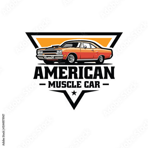Classic american muscle car logo emblem vector art illustration. Best for automotive related design