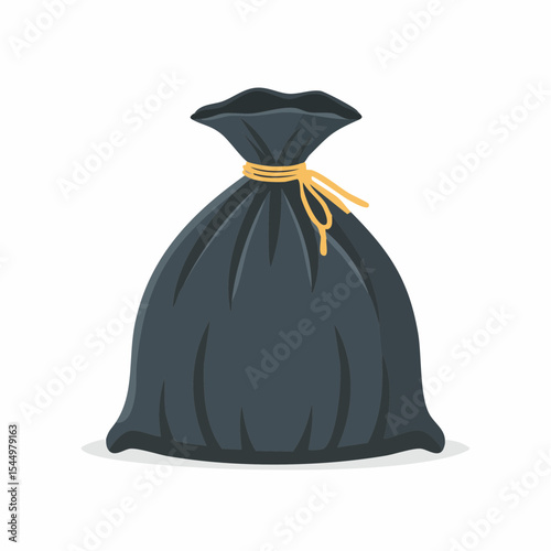 Sealed Waste Bag: An isolated shot of a closed garbage bag against a clean backdrop. The bag is tied securely with a cord.