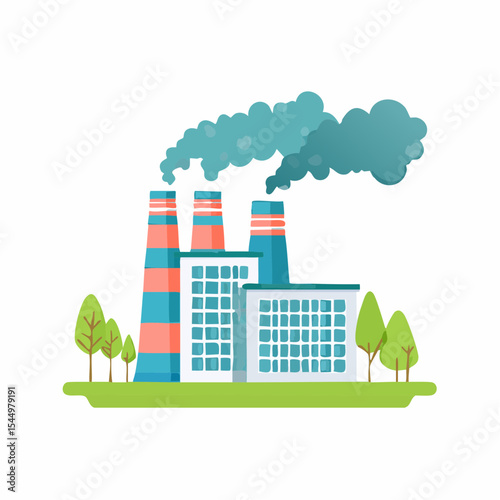Industrial Emissions Illustration: A detailed illustration showcasing industrial chimneys emitting plumes of smoke, symbolizing the complexities of industry and its impact on the environment.