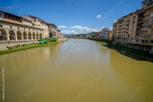 The Arno River in the center of Florence. Sunny day