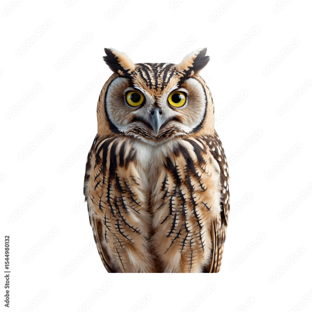 Naklejka premium Majestic Southern White-faced Owl Portrait Against Transparent Background