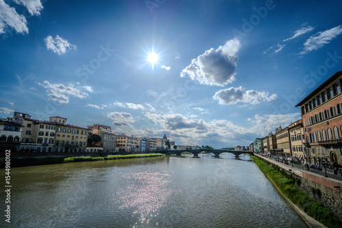 The Arno River in the center of Florence. Sunny day