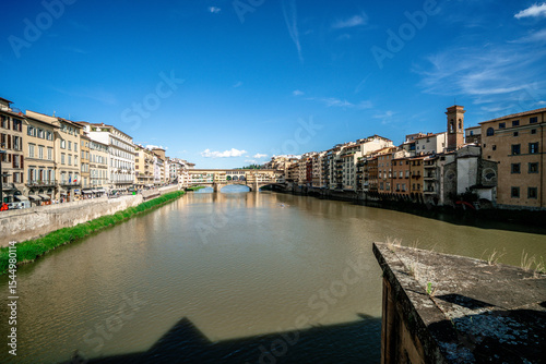The Arno River in the center of Florence. Sunny day