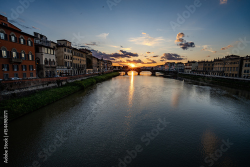 River Arno in the center of Florence. Sunset