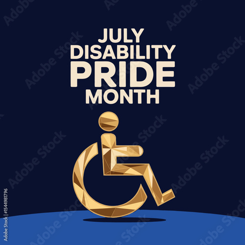 Golden Wheelchair Symbol for July Disability Pride Month on Dark Blue Background