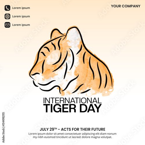 International Tiger Day design with watercolor style tiger drawing