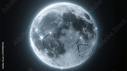 Illuminated Moon with Geometric Light Structures
