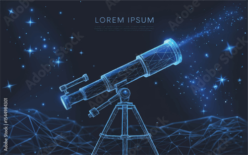 Low-Poly Telescope Digital Art Illustration of Celestial Exploration