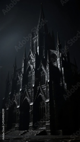 Gothic Cathedral Silhouetted Against a Dark, Misty Sky