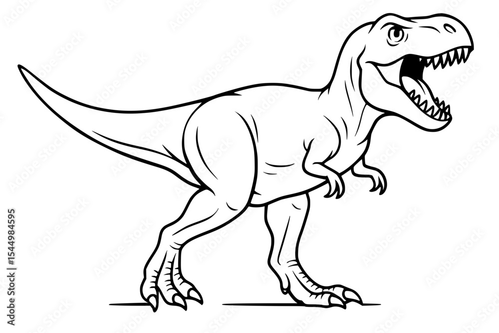 Fototapeta premium T-Rex Dinosaur Line Art – Ferocious Tyrannosaurus Rex Vector Drawing